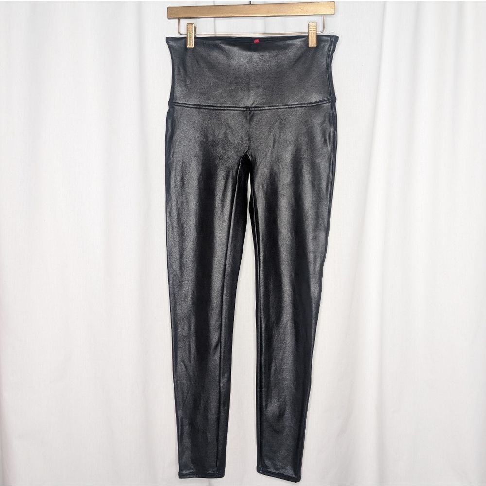 SPANX Faux Leather Leggings Black High-Waisted Liquid Black